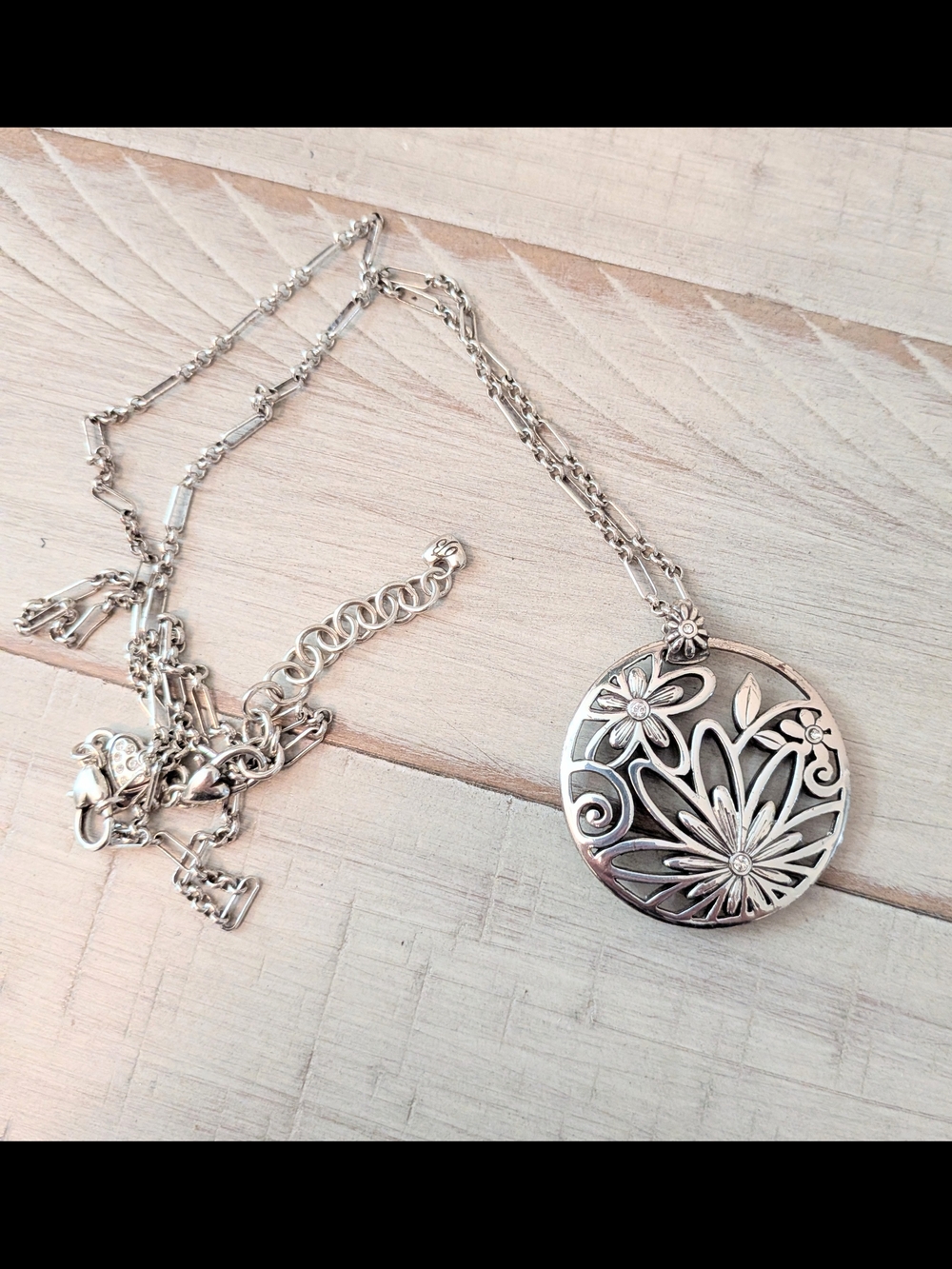 Brighton Silver-Plated Swarovski Crystal Modernist Floral Pendant Necklace